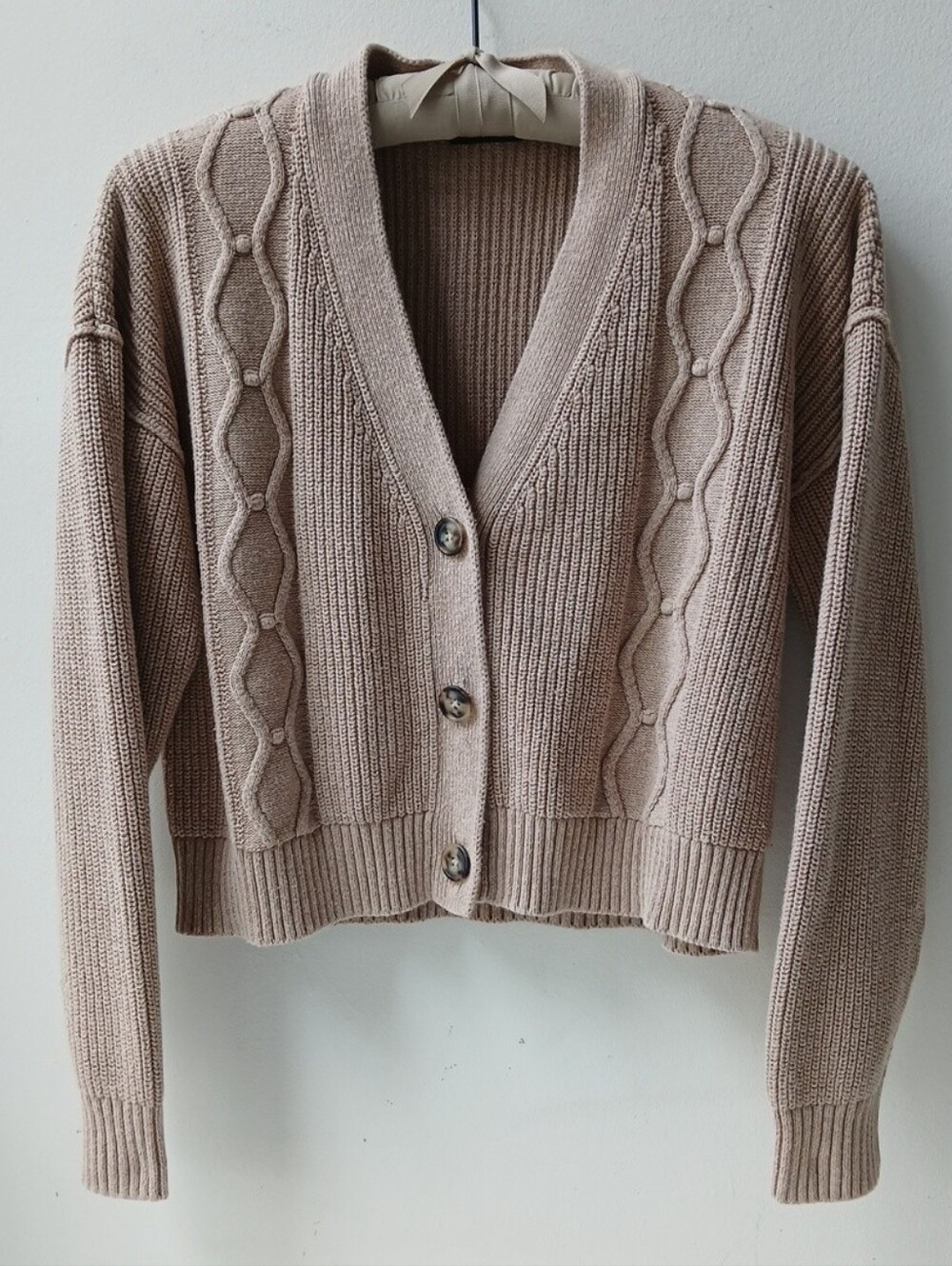 ATM Cable Knit Crop Cardigan Sweater Tan Women's Medium
